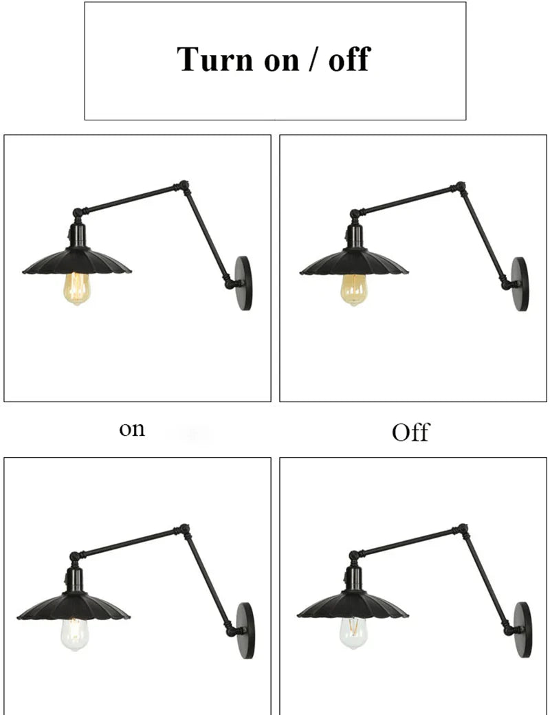 Axyaa Retro Black Wall Lamp with Long Arm for Living Room Reading