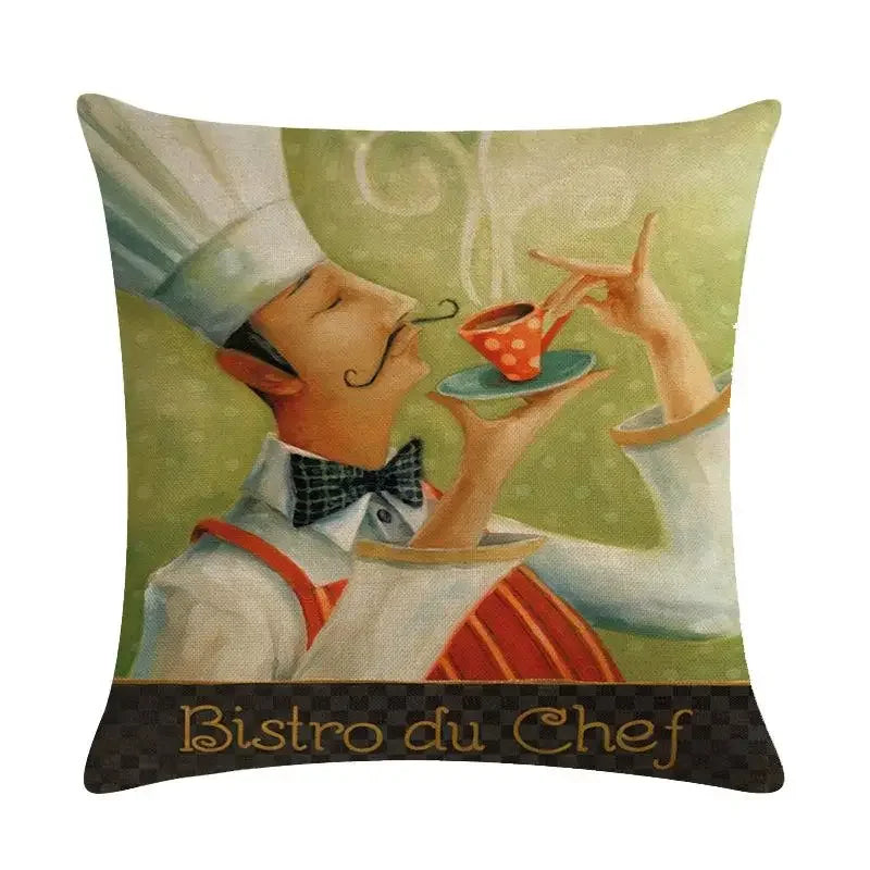Axyaa Chef Portrait Oil Painting Cotton Linen Throw Pillow Cover 45X45CM