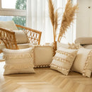Axyaa Beige Geometric Tassel Cushion Cover 45X45 - Boho Chic Decor Pillowcase