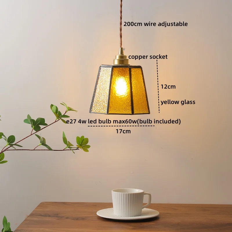 Axyaa Glass Copper LED Pendant Light for Home Decor - Nordic Style