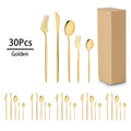 Axyaa 30-Piece Golden Stainless Steel Cutlery Set - Elegant Tableware Collection