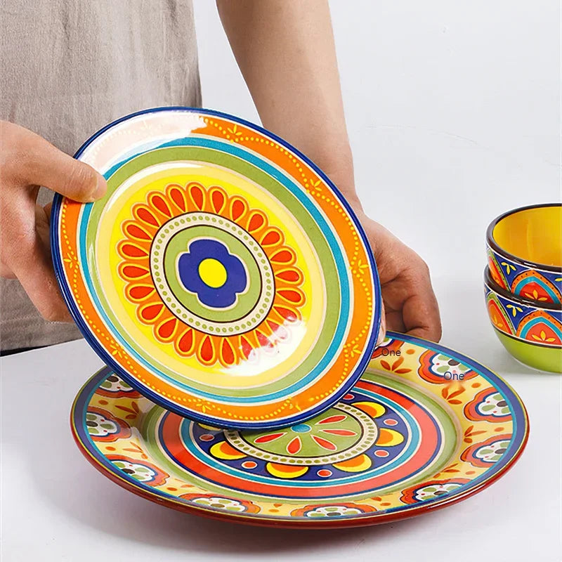 Axya Ceramic Bohemian Dinner Plate Set for Western Cuisine