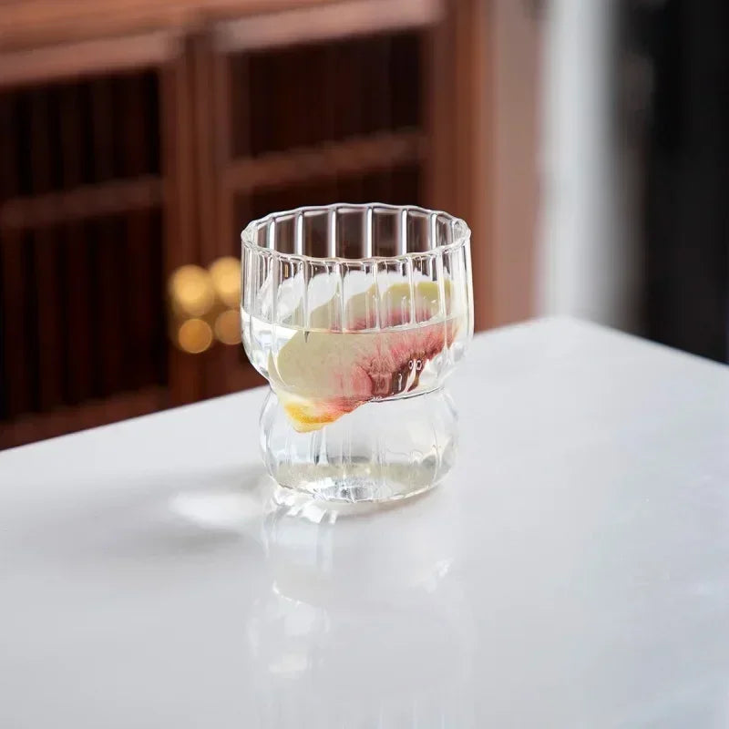 Axyaa 300ML Ins Iced Milk Glass Cups, Ribbed Drinking Glasses for Cocktail Beer Juice