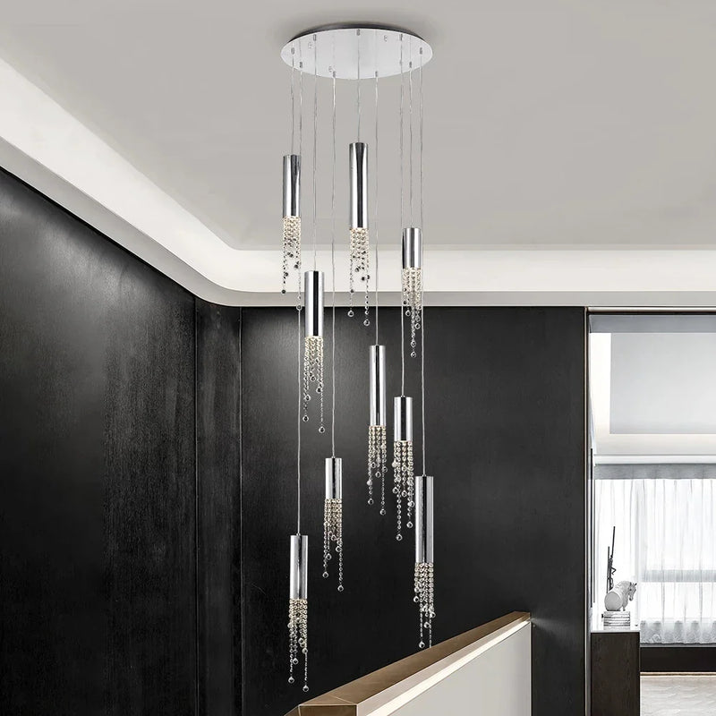 Axyaa Crystal Large Staircase Chandelier - Modern LED Living Room Lighting