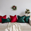 Axyaa Christmas Red Green Velvet Cushion Cover with Contract Piping - 45x45cm