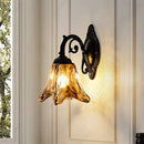 Axyaa Wrought Iron Glass Wall Lamp - Retro LED Decorative Lighting for Bedroom, Living Room