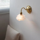 Axyaa Glass Brass LED Wall Light with Clear Flower Shade - White Luxury Room Decor