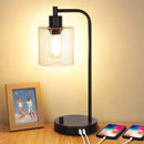 Axyaa Glass Table Lamp with USB Charging Port & Dimmer Switch