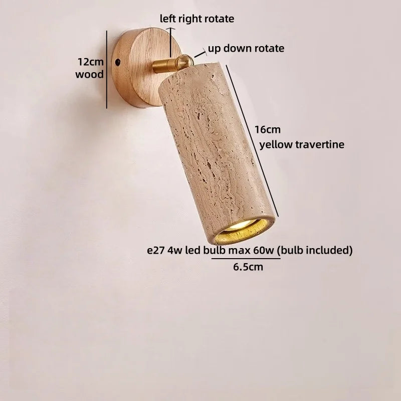 Axyaa LED Wall Sconce Up Down Rotate Yellow Travertine Mirror Light