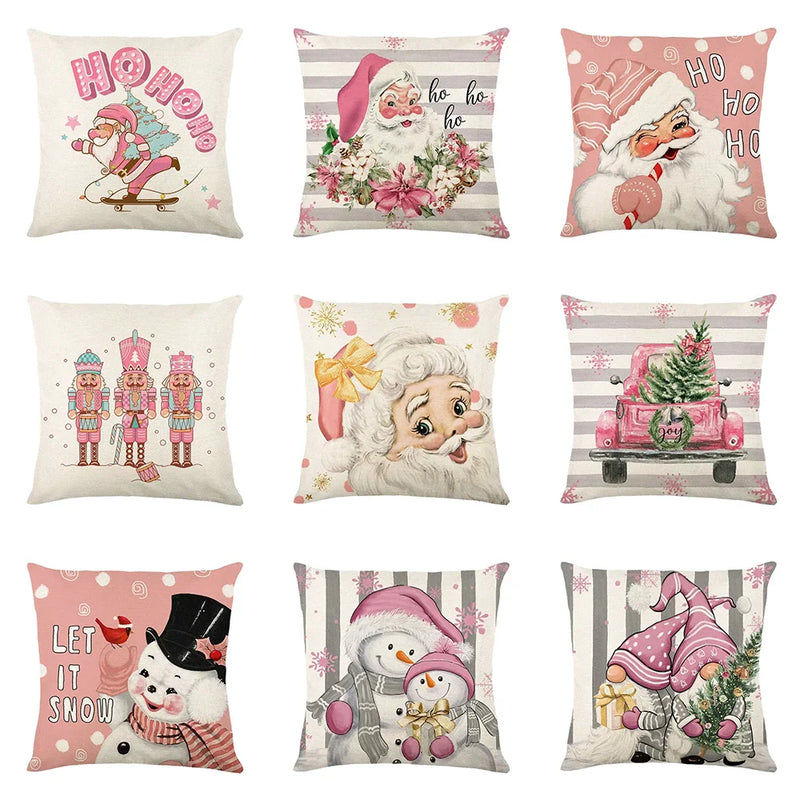 Christmas Party Pillowcase with Santa Claus & Snowman Print for Home Decoration by Axyaa.