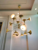 Axyaa Golden Horn Ceiling Chandelier - Artistic Staircase Pendant Light for Home Decor