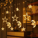Axyaa LED Star Moon Curtain Lights - Warm White Outdoor Fairy String