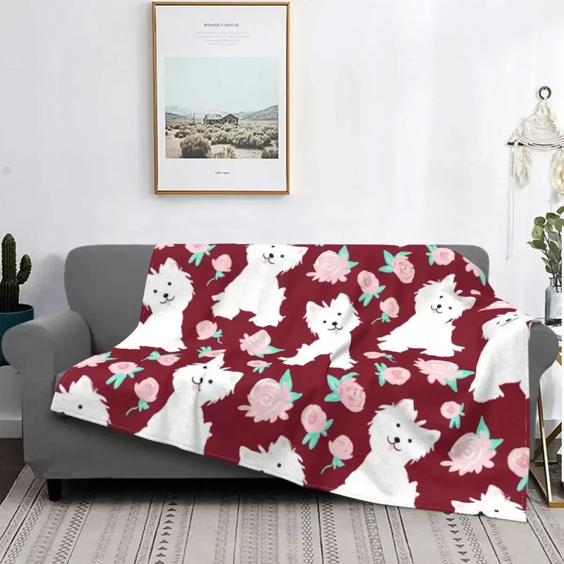 Axyaa Westie Dog Anatomy Flannel Blanket - Cozy Home Sofa Office Travel Throw
