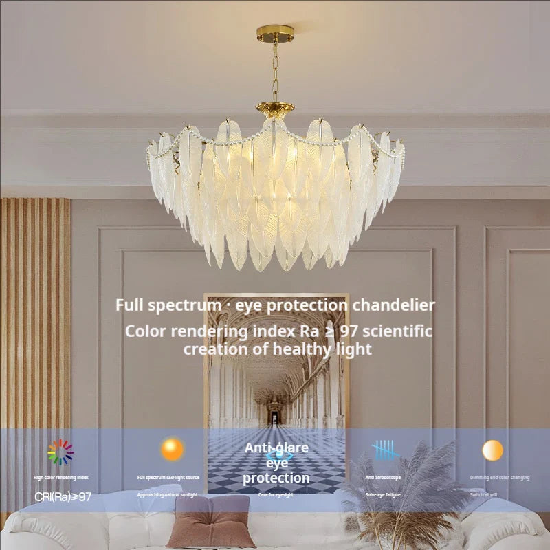 Axyaa Cream Crystal Chandelier: Modern Retro Luxury Living Room Lamp