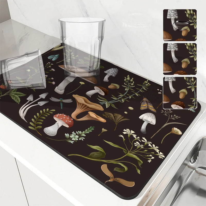 Axyaa Watercolor Plant Absorbent Kitchen Mat