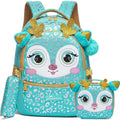 Axyaa Cute Animal Primary School Girls Rolling Backpack Set