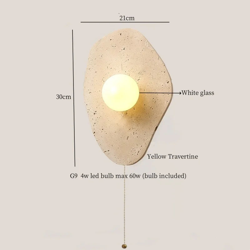 Axyaa Wabi Sabi LED Wall Lamps with Pull Chain Switch, Yellow Travertine Bathroom Mirror Light