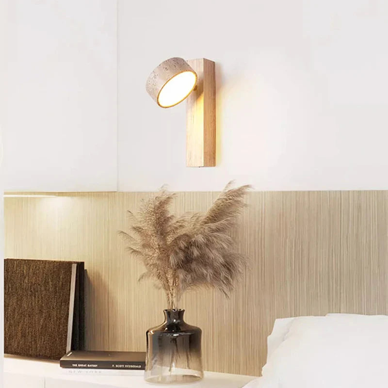 Axyaa Rotatable LED Wall Light with Natural Stone, Wood Sconce for Bedroom and Parlor