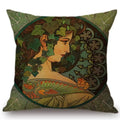 Axyaa Art Nouveau Mucha Gallery Cushion Cover - Beautiful Girl Pattern Linen Pillowcase