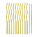 Axyaa Wavy Glass Straws 10 Pack + 2 Cleaning Brushes - Transparent 7.8 in • Eco-Friendly