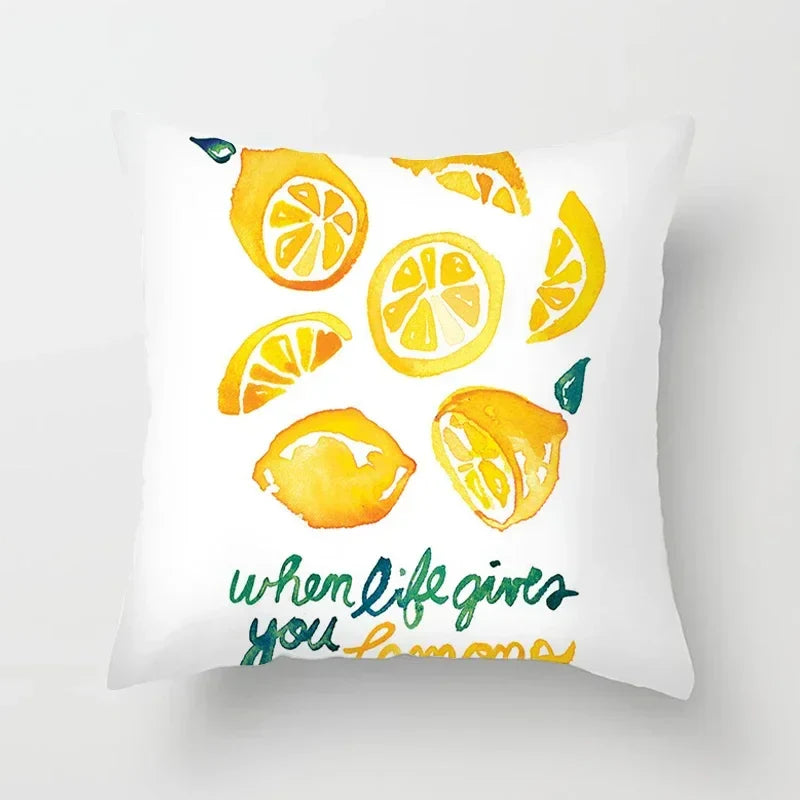 Lemon Pattern Summer Cushion Cover for Sofa Decor by Axyaa