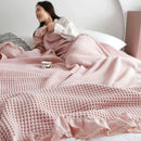 Axyaa Cotton Knitted Waffle Blanket - Soft Japanese Embossed Plaid Throw