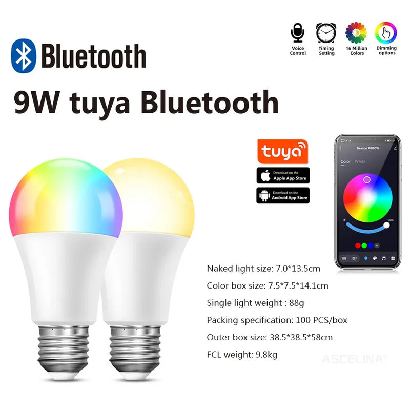 Axyaa RGB Smart LED Bulb with App Control - Dimmable 9/15W for Home, Bar, Club