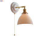 Axyaa Nordic Ceramic LED Wall Lights Copper Rotate Pull Chain Switch Bedside Lamp