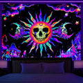 Axyaa Psychedelic Skull Head UV Reactive Tapestry Wall Hanging