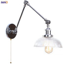 Axyaa Retro Loft Pull Chain Wall Light Chrome Glass Fixture