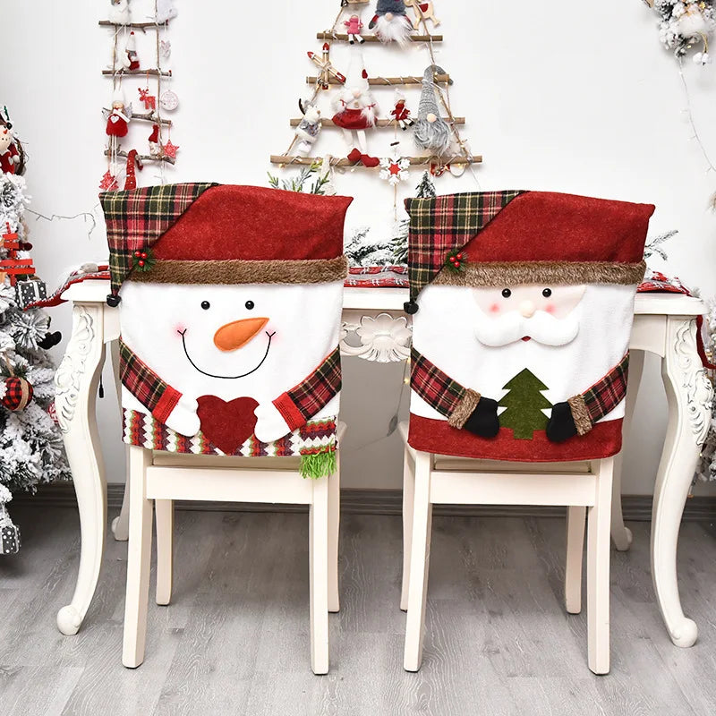 Axyaa Christmas Chair Sleeve Stool Santa Claus Elk Snowman Ornaments