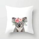 Cute Animals Print Decor Pillowcase by Axyaa - Pink Flower Theme