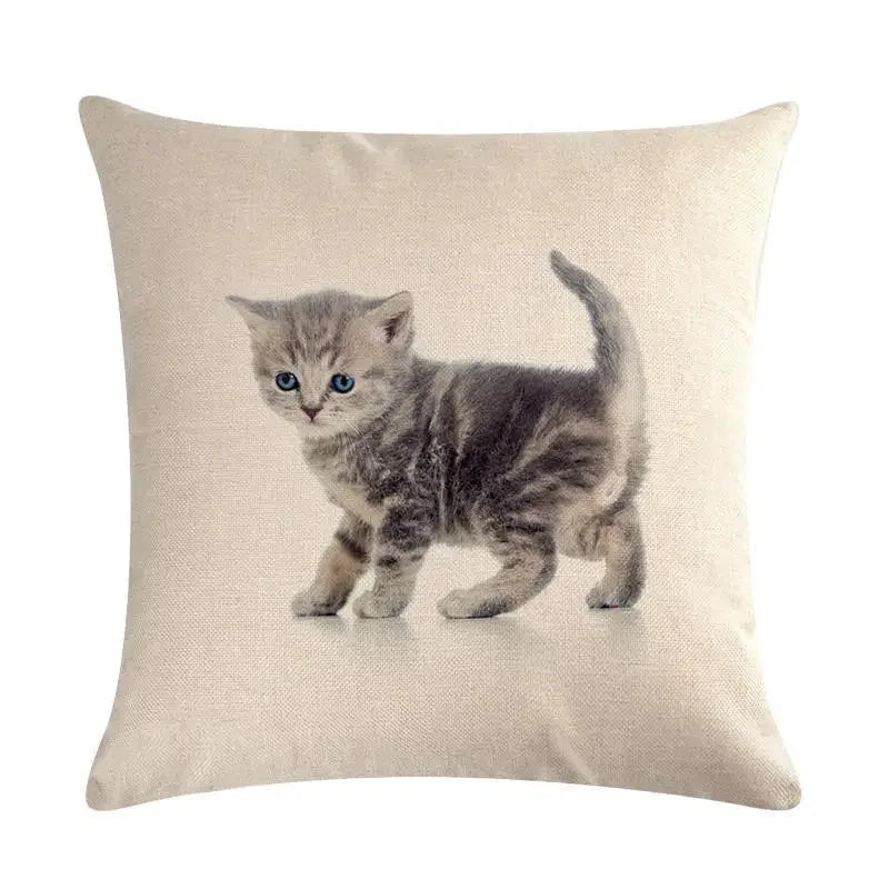 Axyaa Cat Printed Cotton Linen Cushion Cover 45x45cm