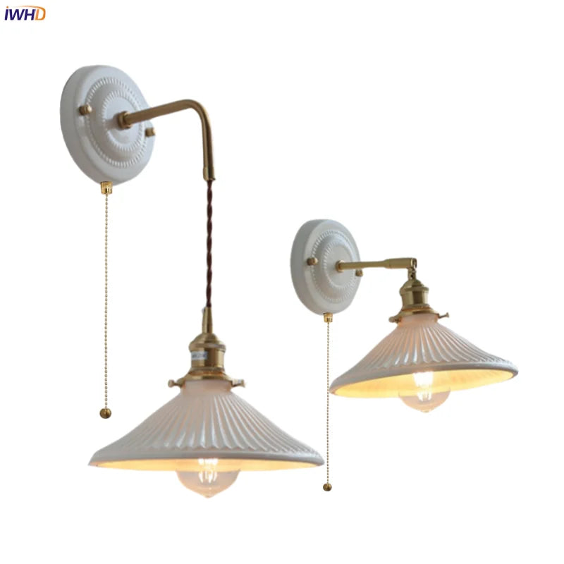 Axyaa Pleats Ceramic LED Wall Sconce Lamp with Adjustable Copper Arm