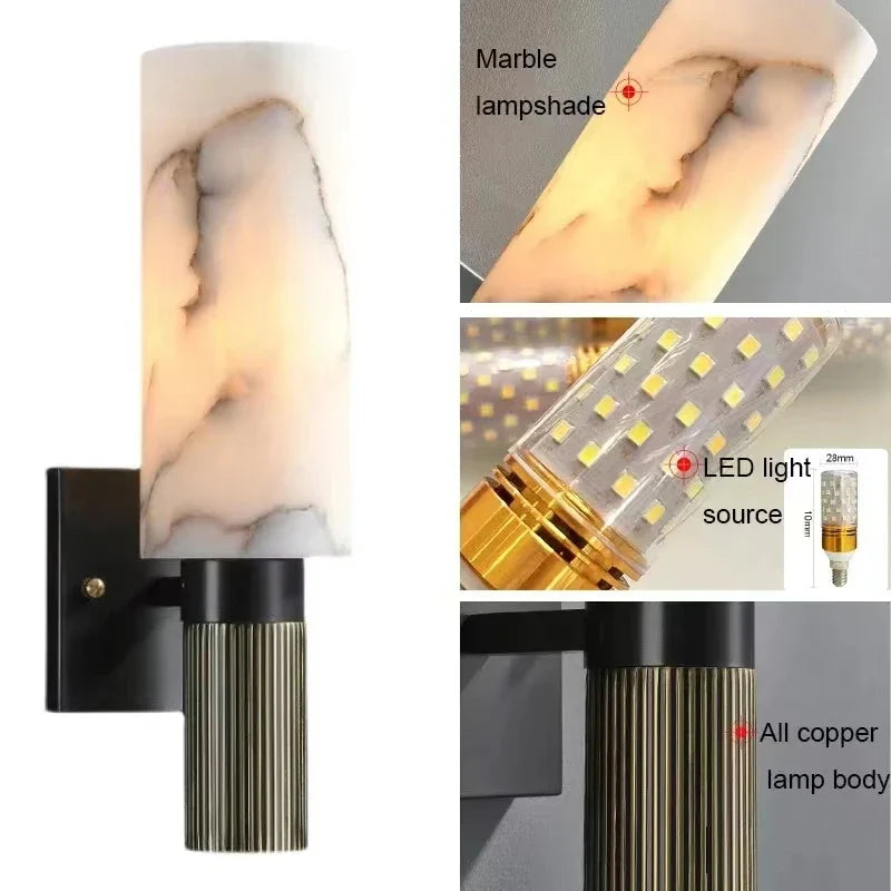 Axyaa Modern LED Marble Wall Lamp Copper Sconce for Living Room Bedroom Hotel Decor