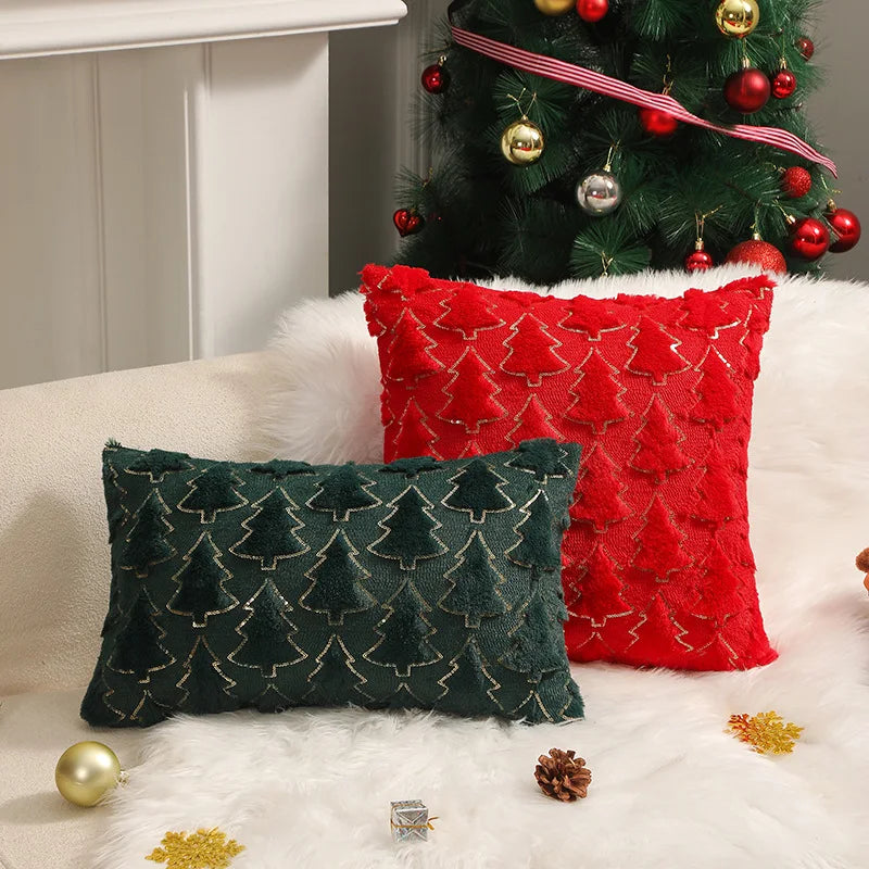 Axyaa Shaggy Pine Christmas Throw Pillow Case for Festive Home Decor