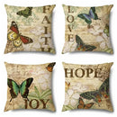 Axyaa Rose Butterfly Print Cotton Linen Pillowcase for Modern Living Room Decor