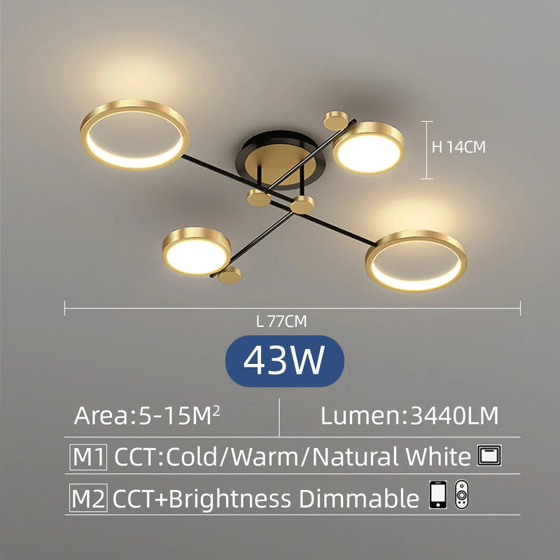 Axyaa Black Gold 8-Light Remote Chandelier - Dimmable for Living Room, Bedroom & Hotel