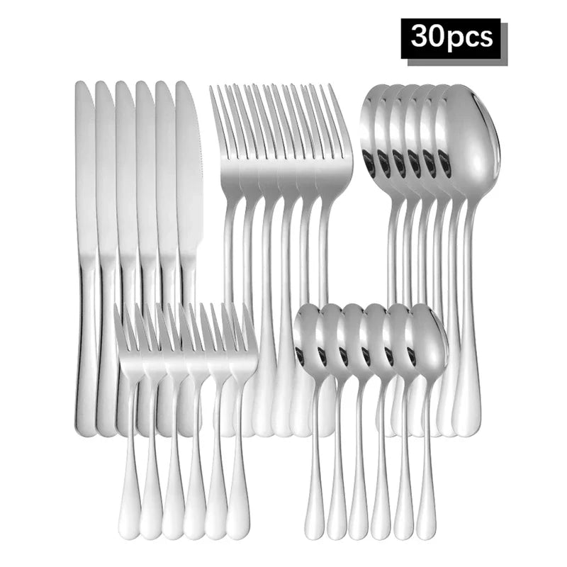 Axyaa 30-Piece Stainless Steel Tableware Set for Hotel and Dining