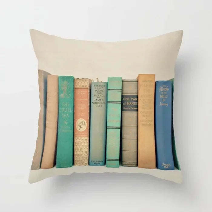 Axyaa Retro Library Pattern Pillowcase for Home and Office Decor