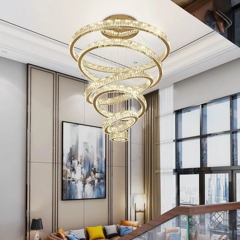 Axyaa Crystal Chandelier: Elegant Stair Pendant Light for Luxurious Living Room Decor