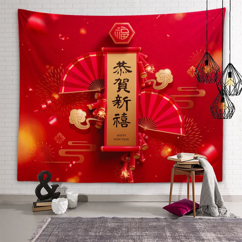 Axyaa Chinese New Year Tapestry Blessings Good Luck Spring Festival Decor