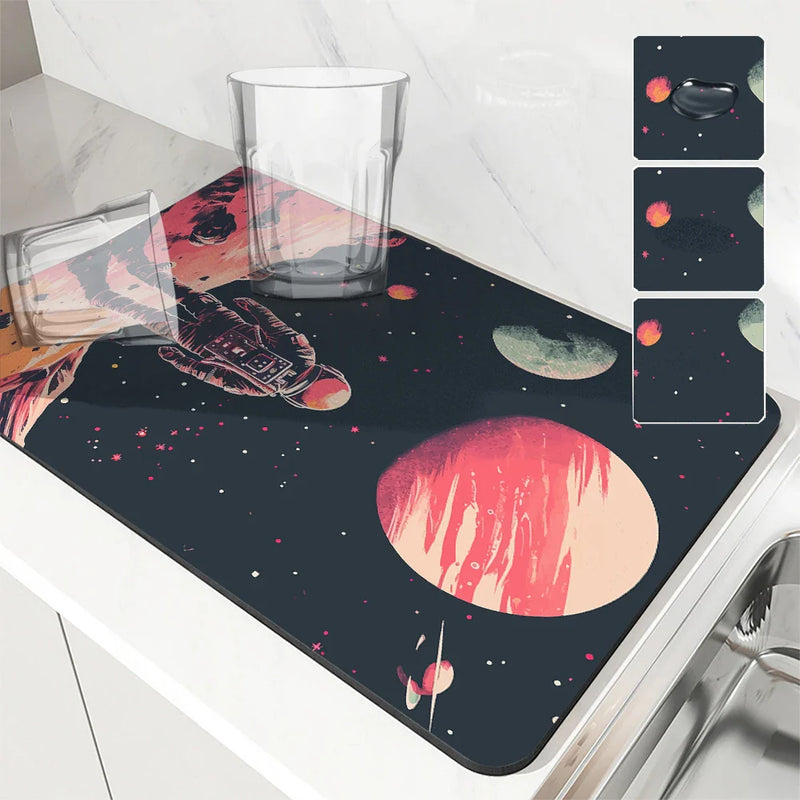 Axyaa Spaceman Kitchen & Bathroom Absorbent Anti-slip Dish Drying Mat