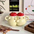Axyaa Couple Cartoon Style Ceramic Cups with Lid, 360ml