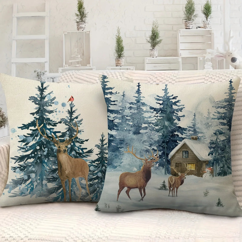 Axyaa Winter Holiday Pillowcase - Festive Elk Bear Tree Cushion Cover
