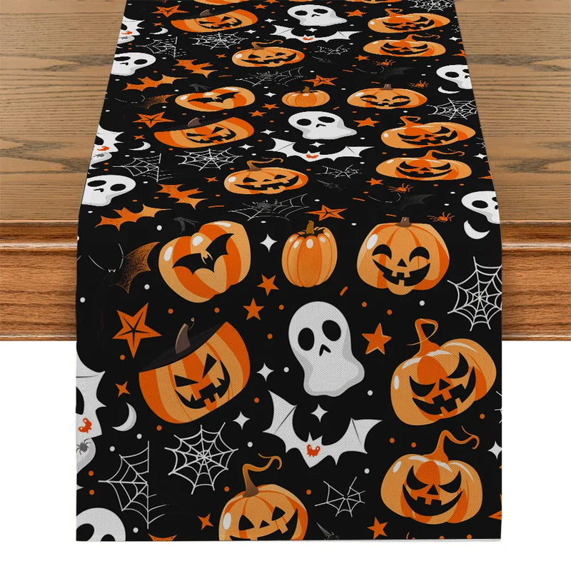 Axyaa Halloween Pumpkin Ghost Table Runner - Festive Farmhouse Decor