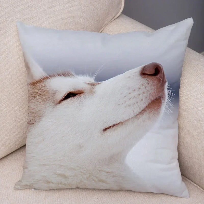 Axyaa Siberian Husky Pet Sofa Cushion Cover - Cute Dog Print Pillowcase Decor