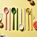 Axyaa Silicone Cutlery Set with Colorful Korean Chopsticks & Spoon