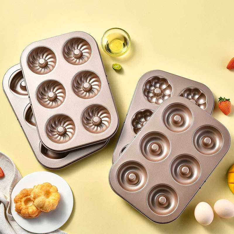 Axyaa 6 Hole Non-Stick Cake & Pastry Mould - Carbon Steel Baking Tray