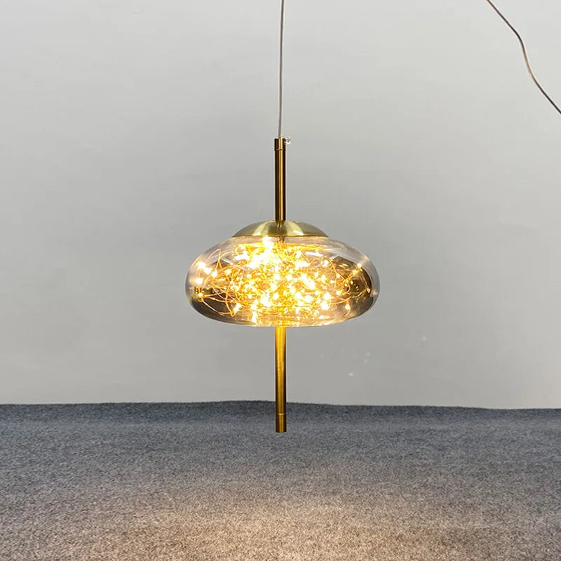 Axya Amber Glass Chandelier: Luxury Pendant Lighting for Bedroom, Dining Room, & Kitchen